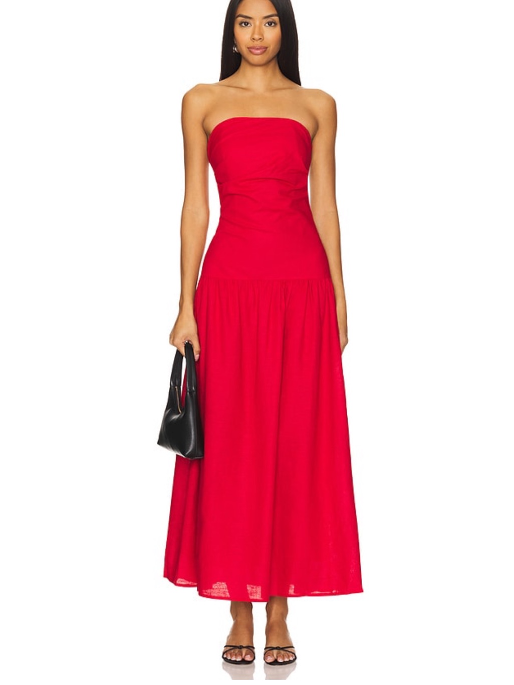 Strapless Red Maxi Dress With Fitted Bodice